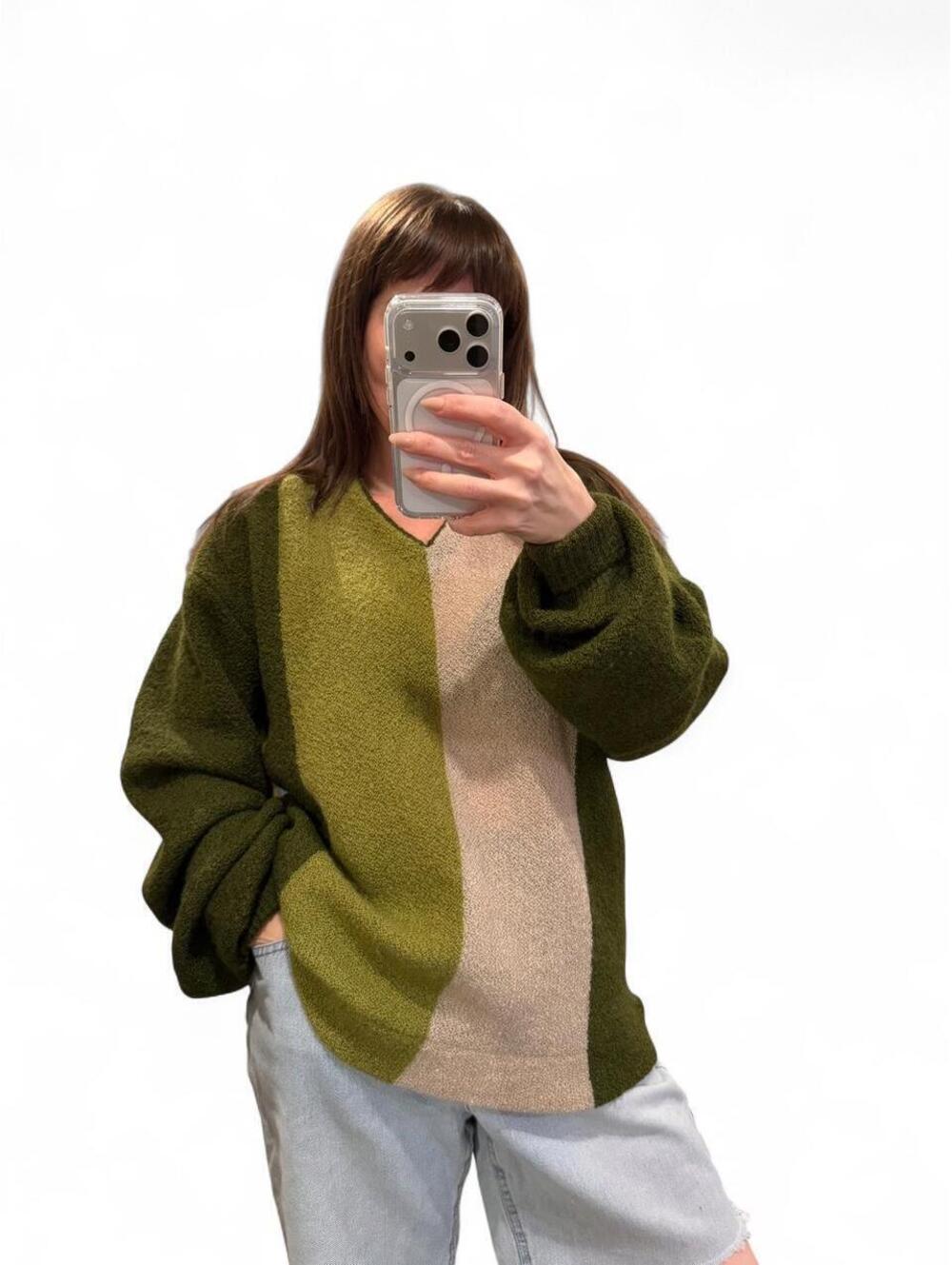 Vintage 80s Mohair Wool Colorblock Sweater